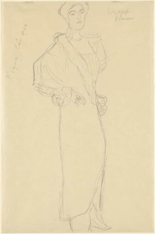 Kunstdruck von „Studie zum Porträt einer Frau mit Blick nach rechts“ von Gustav Klimt mit feiner Porträtstudie und ausdrucksstarker Linienführung. In Deutschland von Hand gefertigt.