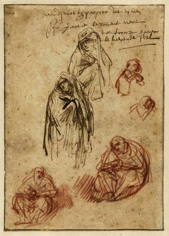 Kunstdruck „Studien der Maria Magdalena und der trauernden Jungfrau“ von Rembrandt van Rijn