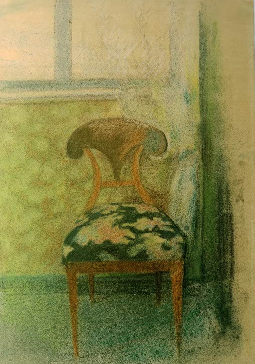 Kunstdruck des Gemäldes „Stuhl am Fenster“ von August Macke. Hochwertig in Deutschland von Hand gefertigt, erhältlich als Leinwand oder Poster und optional gerahmt.