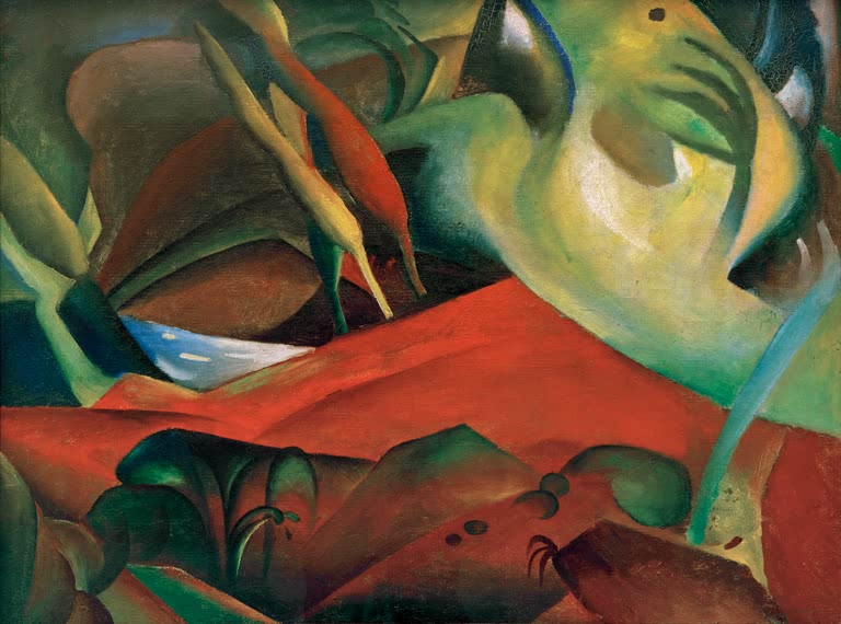 Kunstdruck des Gemäldes „Sturm“ von August Macke. Hochwertig in Deutschland von Hand gefertigt, erhältlich als Poster oder Leinwand und optional gerahmt.