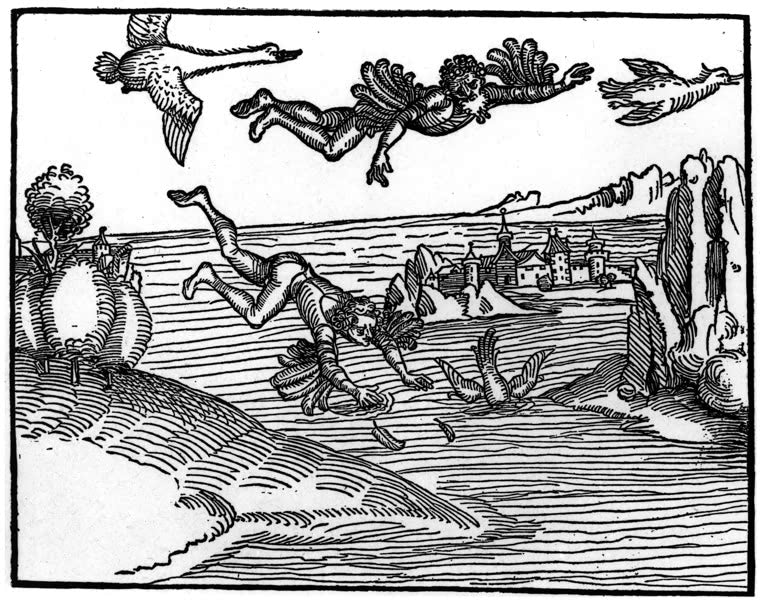 Kunstdruck „Sturz des Ikarus“ von Albrecht Dürer mit dramatischer mythologischer Szene