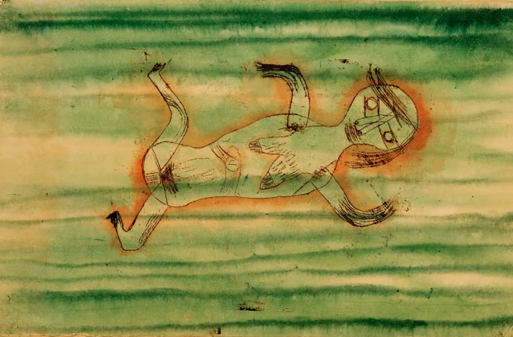 Kunstdruck des Gemäldes Sumpf wasser nixe von Paul Klee, handgefertigt in Deutschland als hochwertiger Kunstdruck.