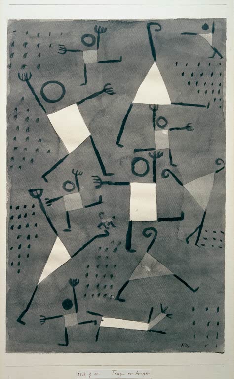Kunstdruck des Gemäldes Tänze vor Angst von Paul Klee, handgefertigt in Deutschland als hochwertiger Kunstdruck.