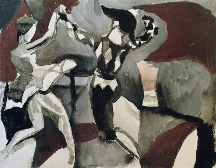 Kunstdruck des Gemäldes „Tänzer“ von August Macke. Hochwertig in Deutschland von Hand gefertigt, erhältlich als Poster oder Leinwand und optional gerahmt.
