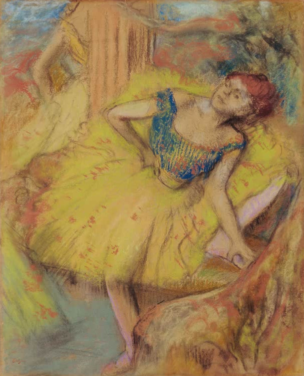 Kunstdruck des Gemäldes Tänzerin von Edgar Degas mit einer Balletttänzerin in einer eleganten Pose.