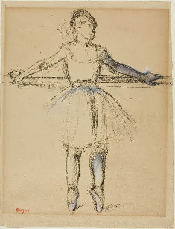 Kunstdruck von Tänzerin an der Stange (auf Spitze) von Edgar Degas mit einer Balletttänzerin in einer dynamischen Pose.