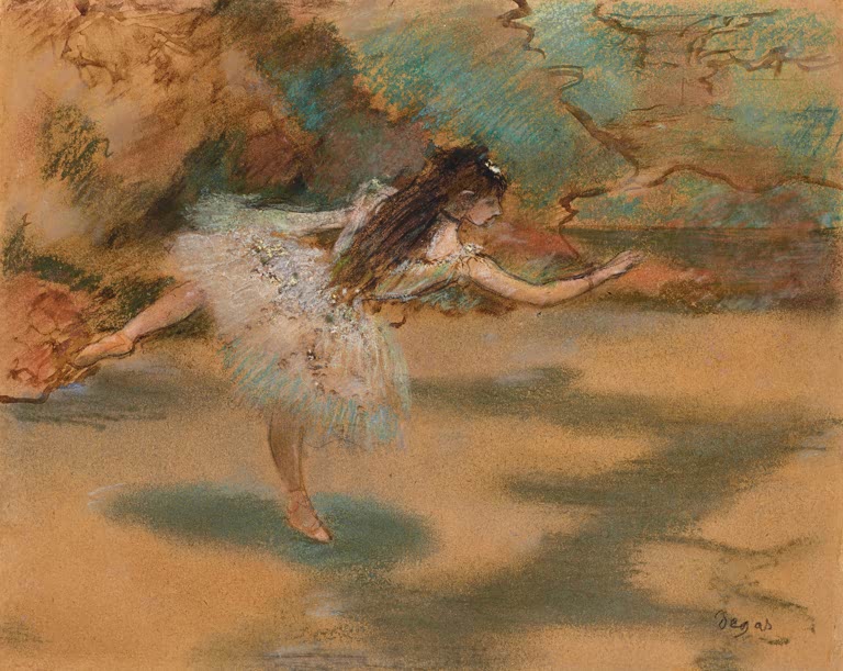 Kunstdruck des Gemäldes Tänzerin auf Spitze von Edgar Degas mit einer Balletttänzerin, die auf der Spitze tanzt.