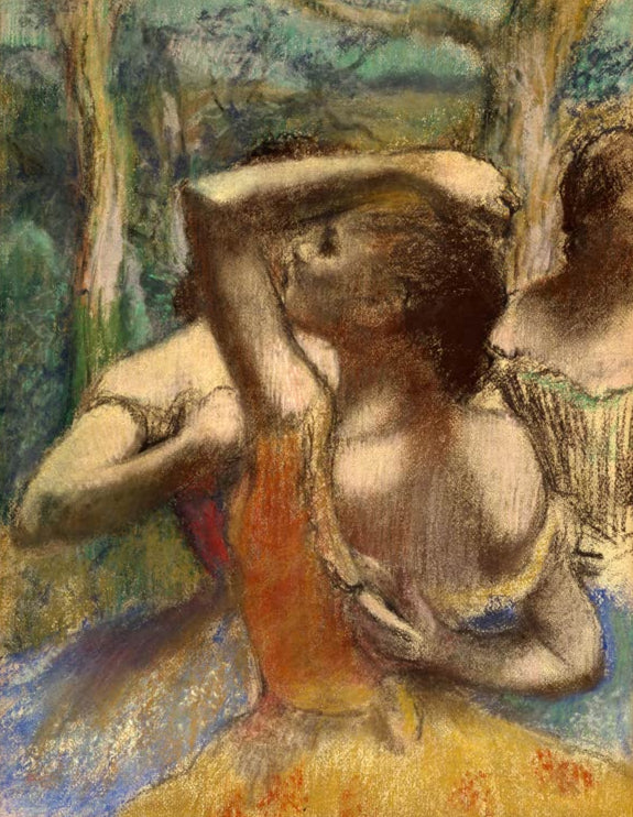Kunstdruck des Gemäldes Tänzerinnen von Edgar Degas mit mehreren Balletttänzerinnen in einer Tanzszene.