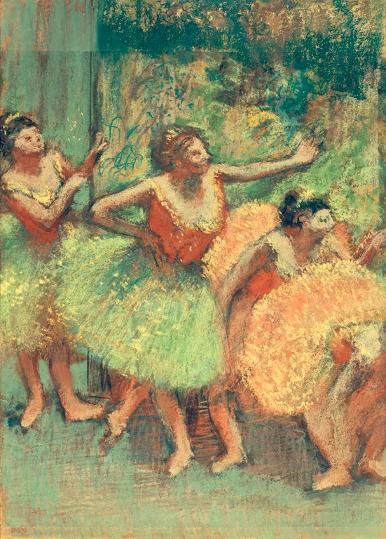 Kunstdruck von „Tänzerinnen in Gelb und Grün“ von Edgar Degas, handgefertigt in Deutschland als Leinwand oder Poster erhältlich
