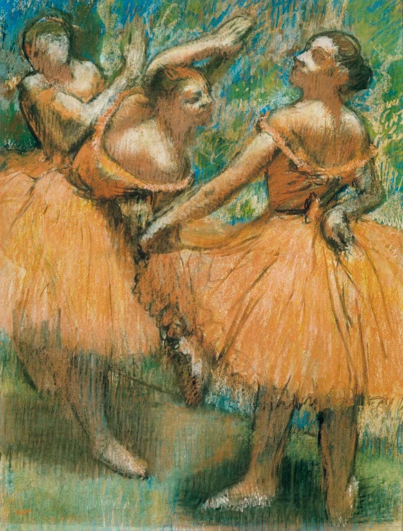 Kunstdruck von „Tänzerinnen in Rot“ von Edgar Degas, handgefertigt in Deutschland als Leinwand oder Poster erhältlich