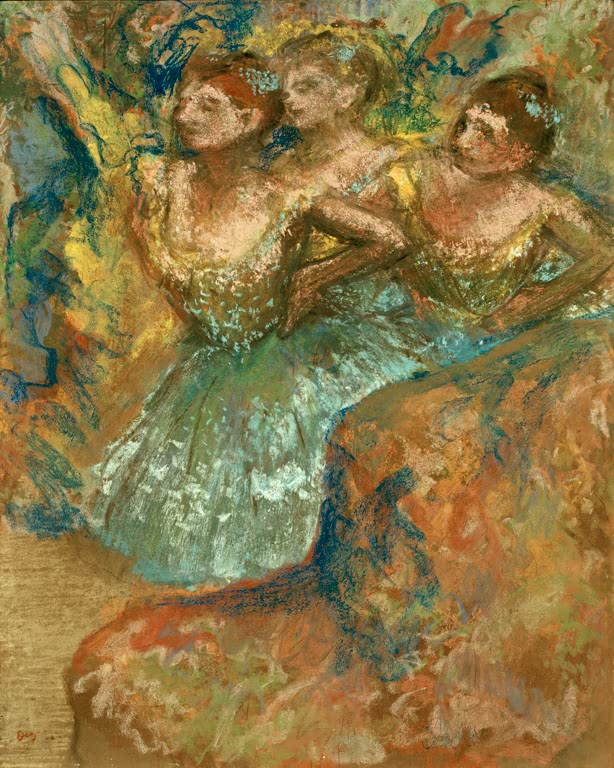 Kunstdruck des Gemäldes „Tänzerinnengruppe“ von Edgar Degas mit mehreren Balletttänzerinnen in einer harmonischen Komposition. Hochwertig in Deutschland per Hand gefertigt, erhältlich als Poster oder Leinwand.