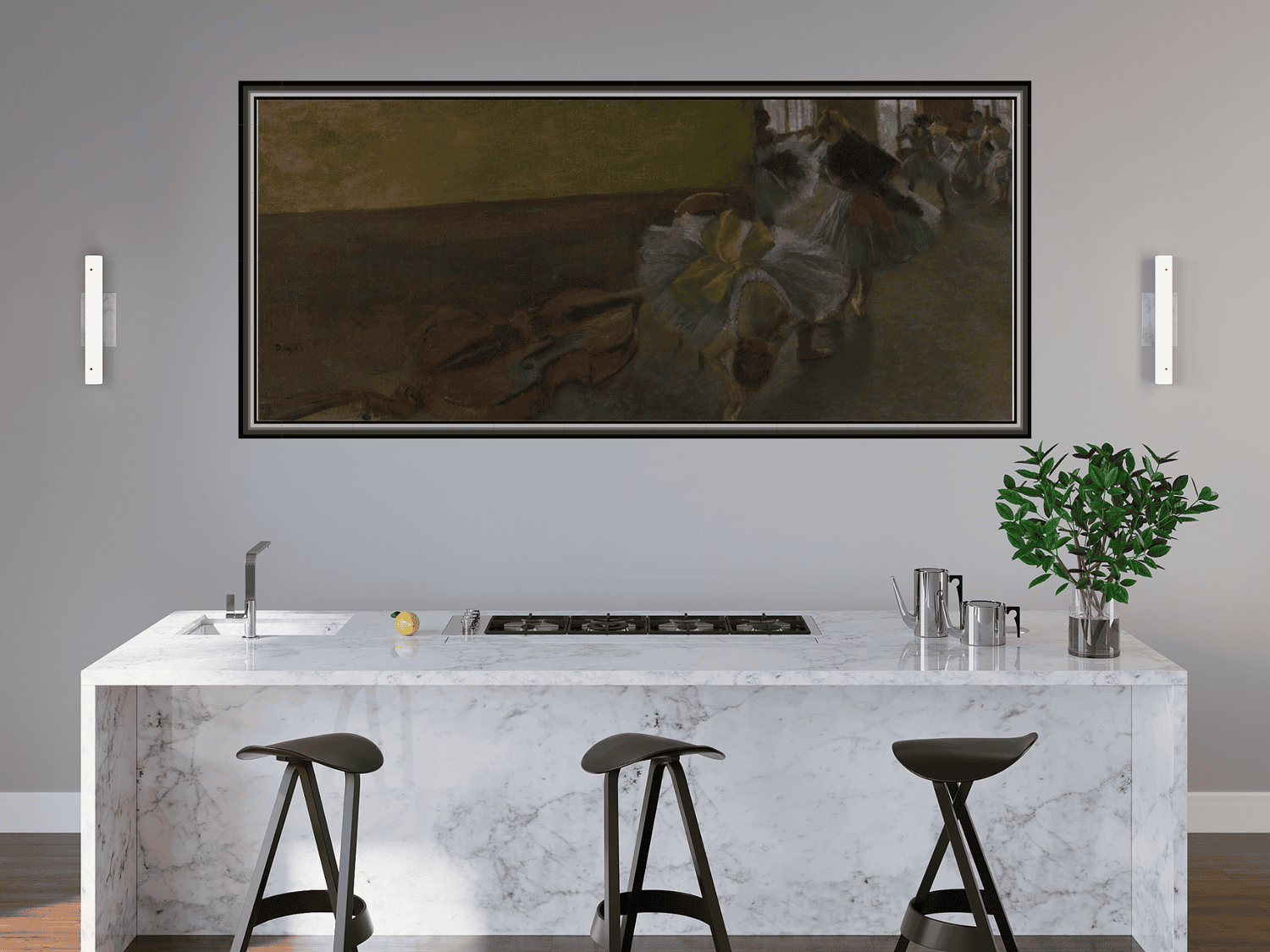 Tänzer im Proberaum mit einem Kontrabass | Edgar Degas