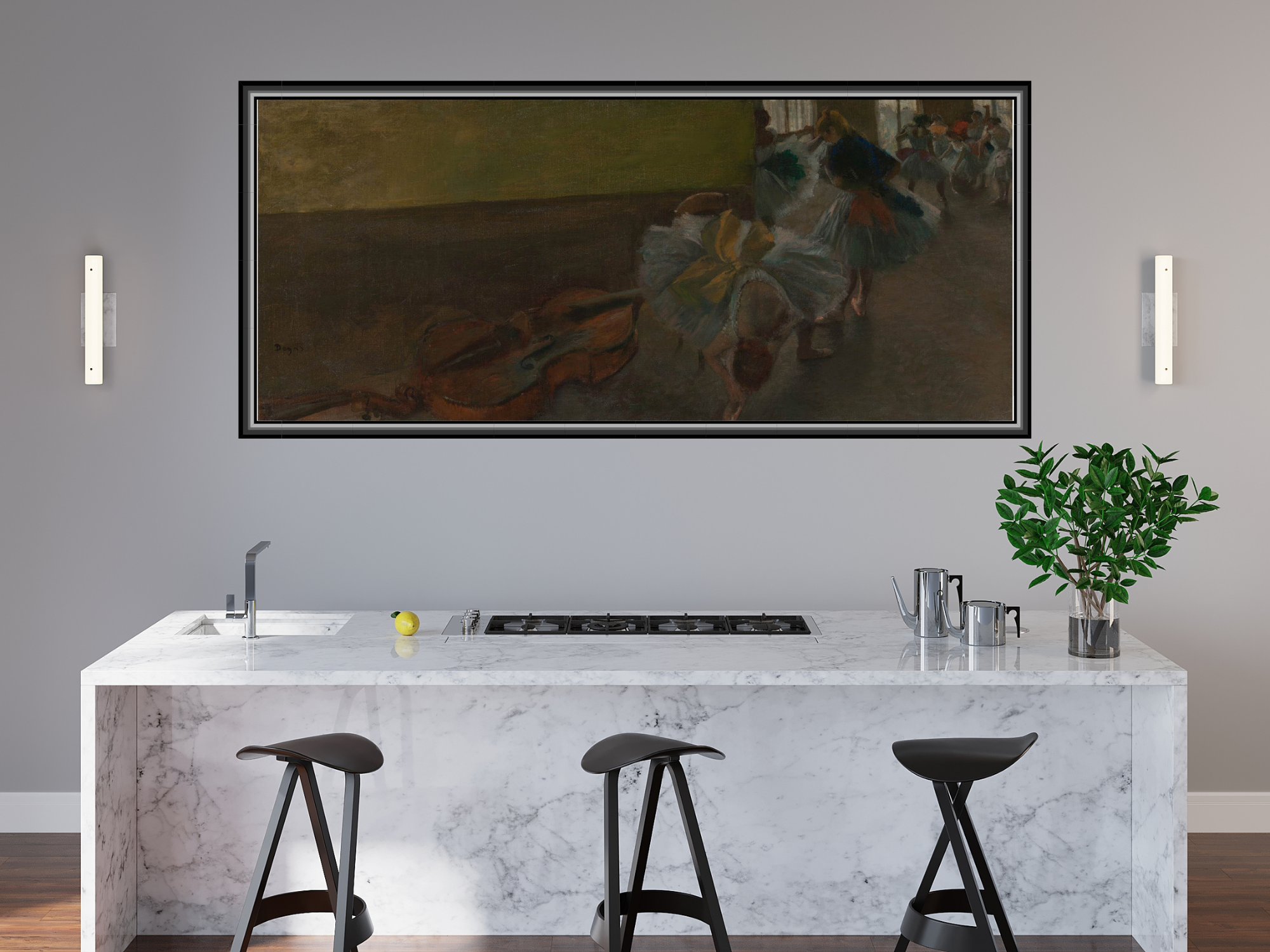 Tänzer im Proberaum mit einem Kontrabass | Edgar Degas