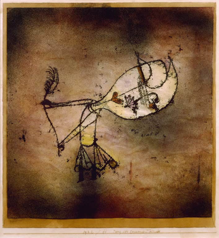 Kunstdruck von „Tanz des trauernden Kindes“ von Paul Klee mit ausdrucksstarker Figurendarstellung und symbolischer Farbgestaltung.