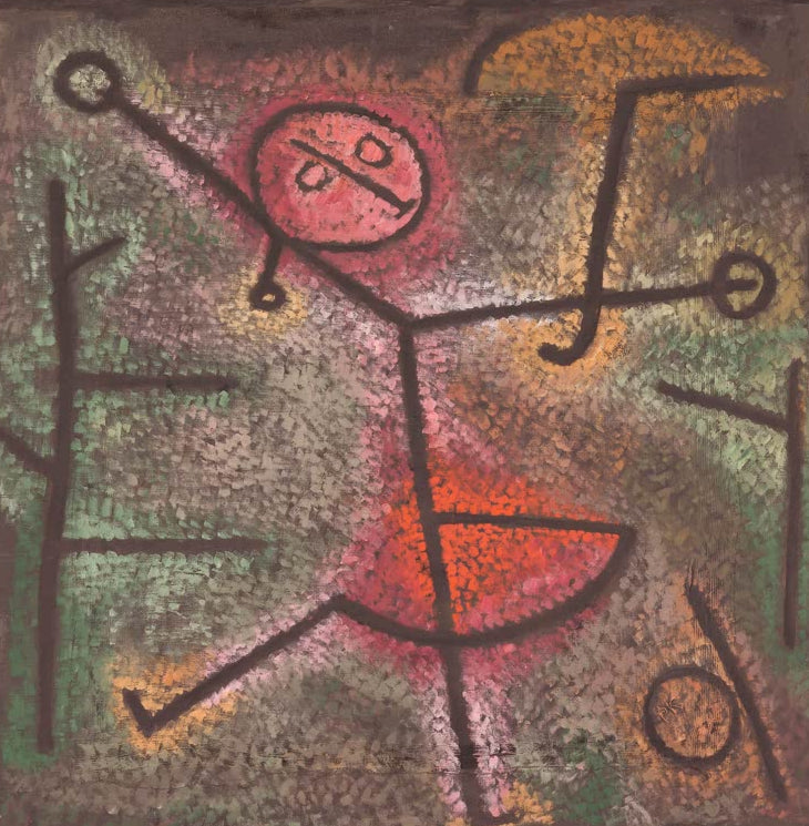 Kunstdruck des Gemäldes „Tanzendes Mädchen“ von Paul Klee – hochwertige Reproduktion eines ausdrucksstarken Kunstwerks mit spielerischer Leichtigkeit.