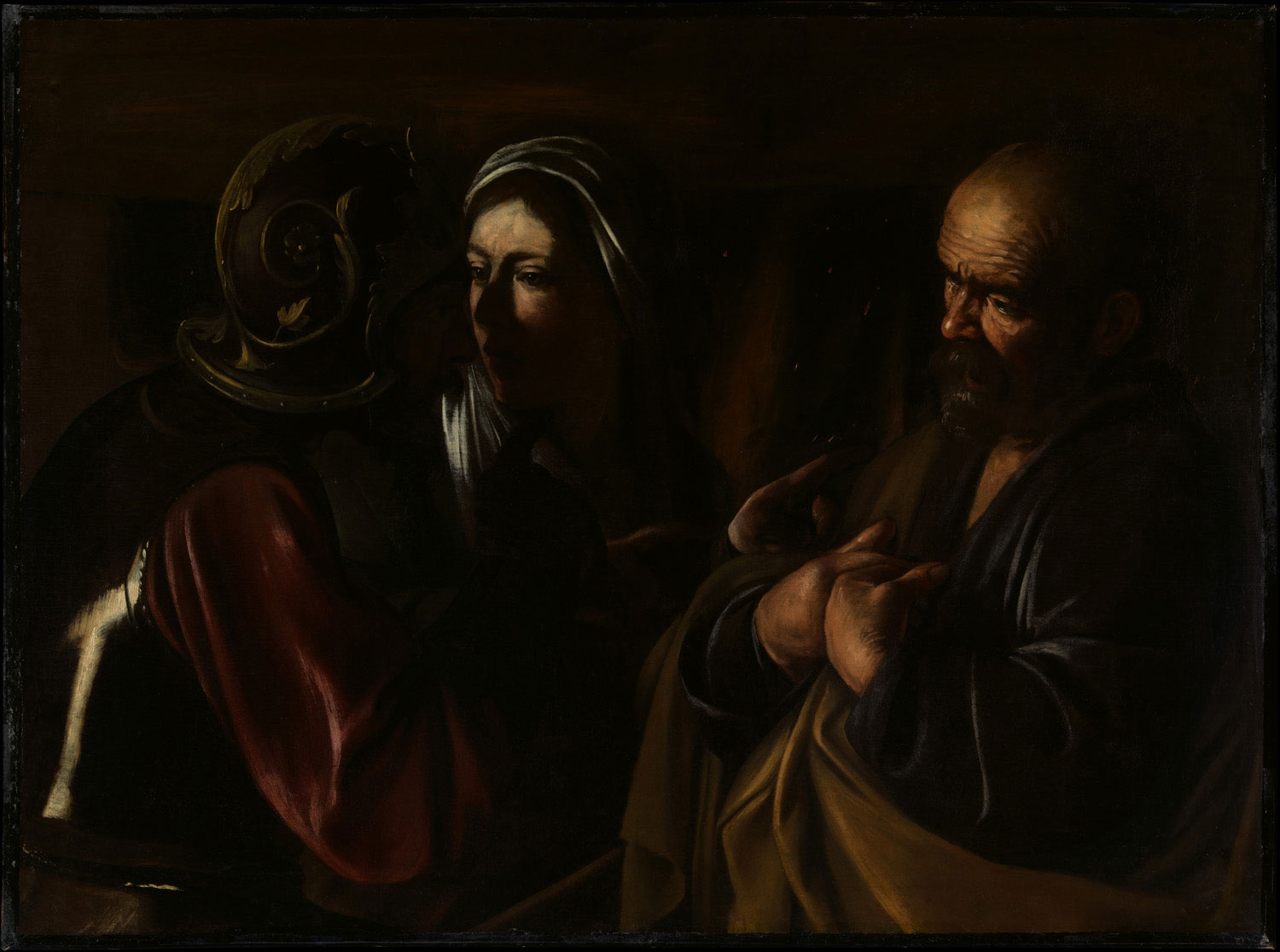 Das Gemälde „Die Verleugnung des Heiligen Petrus“ von Michelangelo Caravaggio zeigt die biblische Szene, in der Petrus Jesus dreimal verleugnet. Mit dramatischen Hell-Dunkel-Kontrasten und intensiven Emotionen fängt Caravaggio den inneren Konflikt und die menschliche Schwäche in einer kraftvollen Komposition ein.
