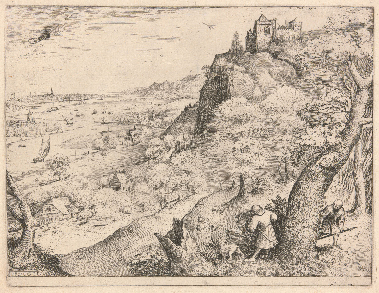 Das Gemälde "Die Hasenjäger" von Pieter Bruegel d. Ä. zeigt eine winterliche Landschaft, in der eine Gruppe von Jägern mit Hunden auf der Jagd nach Hasen ist. Im Vordergrund sind die Jäger in traditioneller Kleidung zu sehen, während im Hintergrund eine verschneite Landschaft mit Bäumen und einem klaren Himmel zu erkennen ist. Die Szene vermittelt eine lebendige Atmosphäre und fängt die Dynamik der Jagd sowie die Schönheit der winterlichen Natur ein.