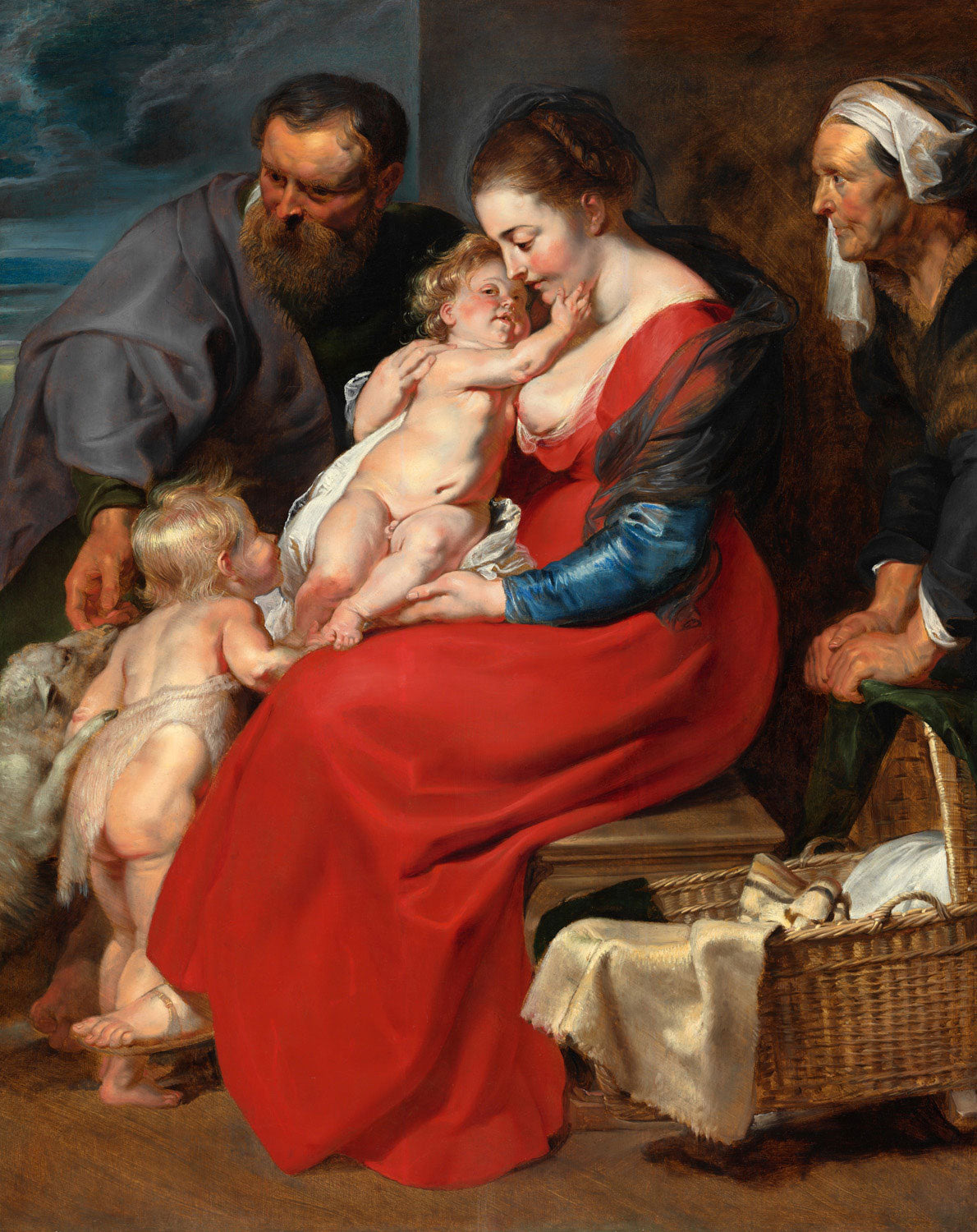 Das Gemälde „Die Heilige Familie mit den Heiligen Elisabeth und Johannes dem Täufer“ von Peter Paul Rubens zeigt die Heilige Familie in einer intimen, liebevollen Szene. Umgeben von den Heiligen Elisabeth und Johannes dem Täufer vermittelt es spirituelle Wärme und religiöse Bedeutung.