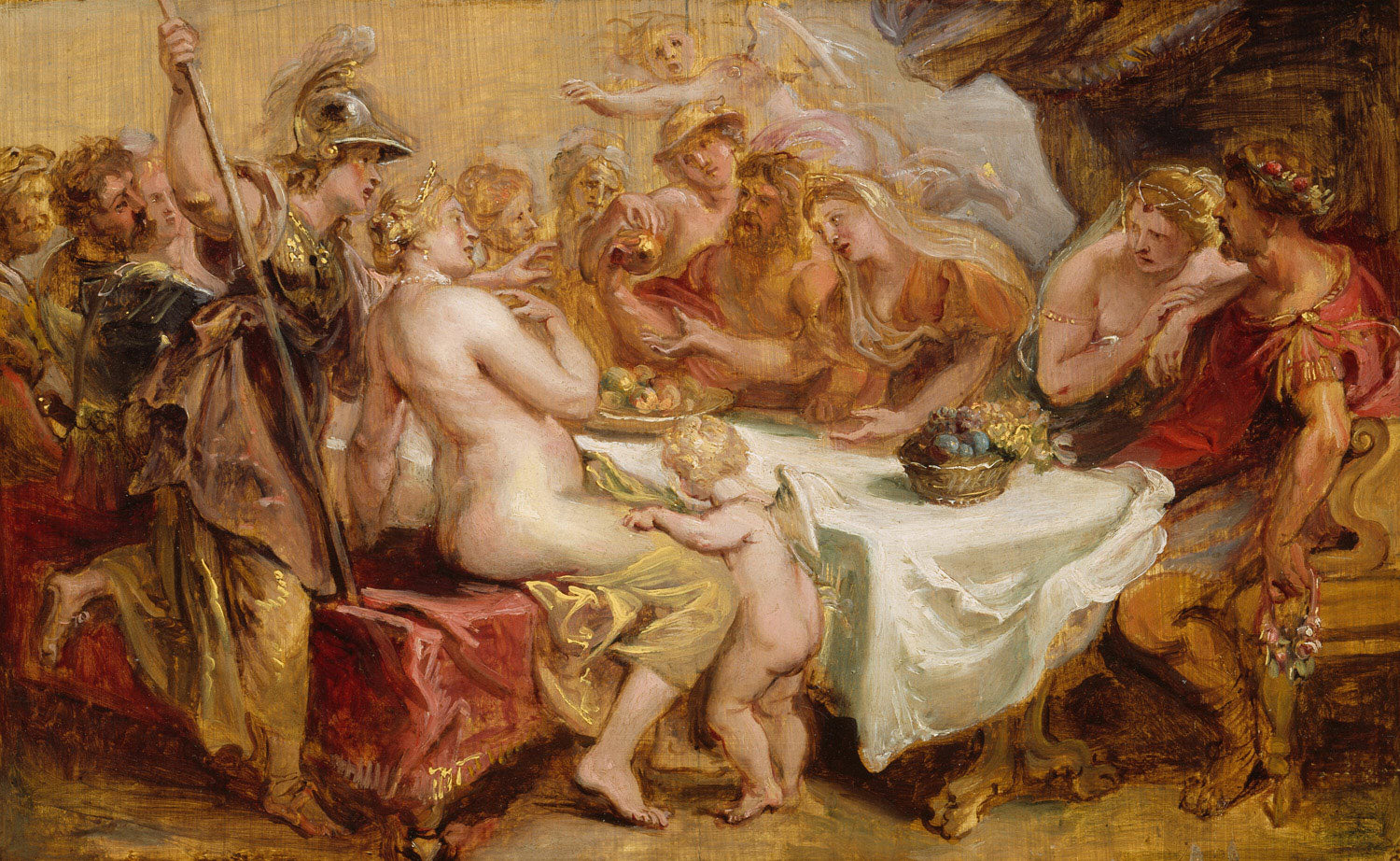 Das Gemälde "Die Hochzeit des Peleus und der Thetis" von Peter Paul Rubens zeigt die prachtvolle mythologische Hochzeitsfeier des griechischen Königs Peleus und der Meeresgöttin Thetis. Mit lebendigen Farben und dramatischen Bewegungen fängt Rubens die Macht und Anmut der antiken Götter ein.