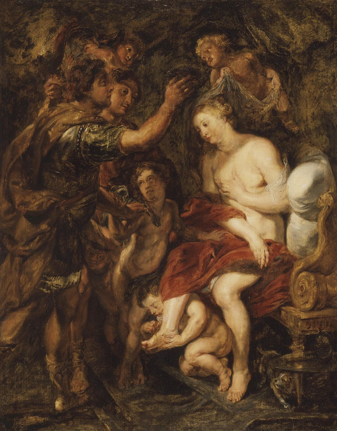 Das Gemälde „Die Krönung von Roxana“ von Peter Paul Rubens zeigt die feierliche Krönung von Roxana, der Frau von Alexander dem Großen. Mit lebendigen Farben und dramatischen Pinselstrichen fängt Rubens die prächtige Atmosphäre und die emotionalen Reaktionen der Figuren ein, während sie den Moment der Erhebung zelebrieren.