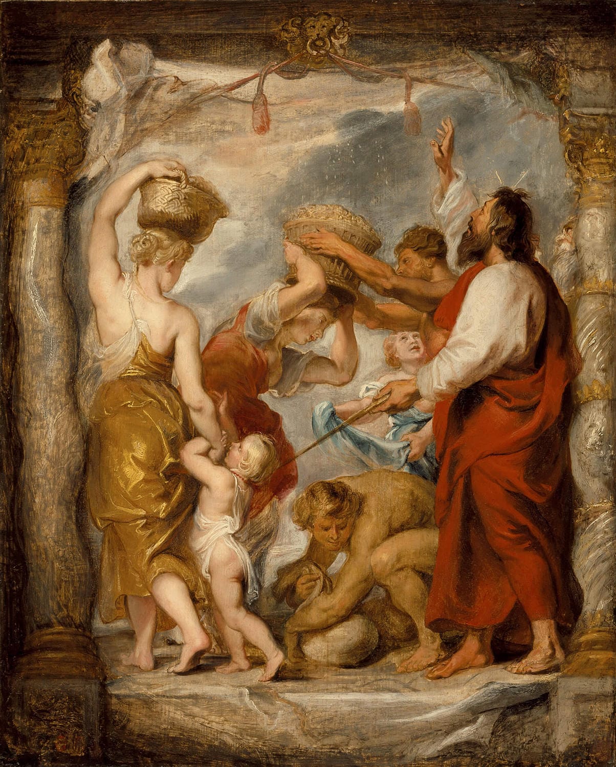 Das Gemälde „Die Israeliten sammeln Manna in der Wüste“ von Peter Paul Rubens zeigt eine dramatische biblische Szene, in der die Israeliten im Wüstensand Manna sammeln. Mit lebendigen Farben und meisterhaftem Licht- und Schattenspiel fängt Rubens die Bewegung und Emotionen der Figuren ein, was die historische Erzählung eindrucksvoll zum Leben erweckt.