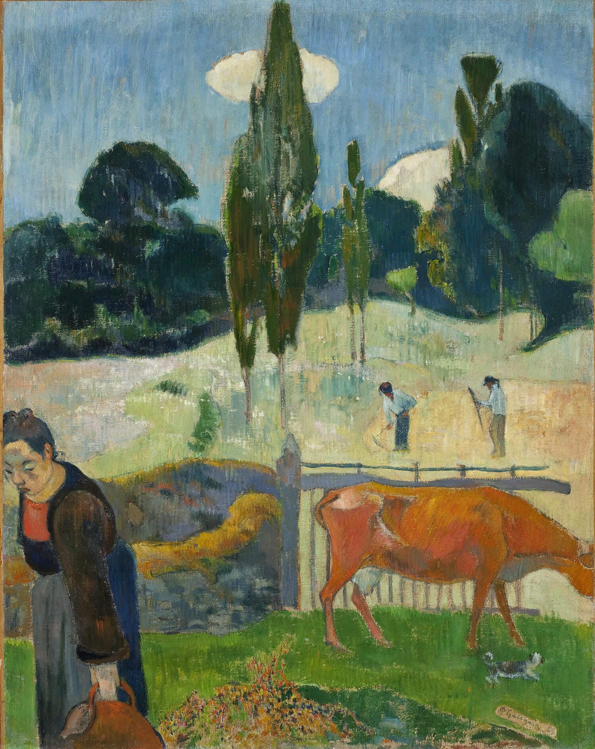 Die rote Kuh von Paul Gauguin, postimpressionistisches Gemälde mit lebendiger Darstellung des ländlichen Lebens und der Symbolik der Natur.