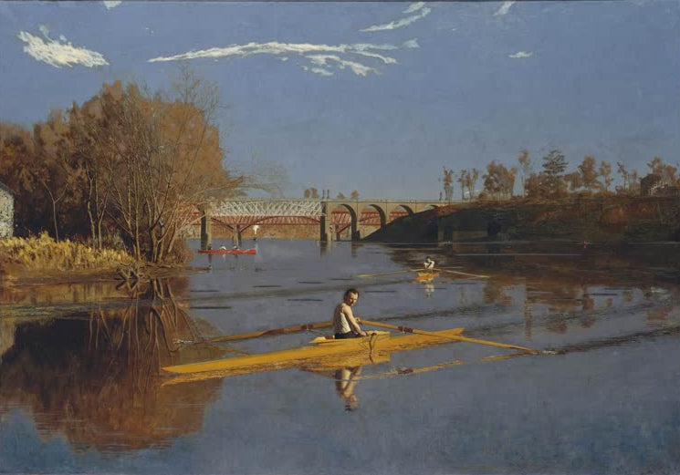 Kunstdruck von The Champion Single Sculls Max Schmitt im Einerruderboot von Thomas Eakins mit Ruderer auf dem Wasser
