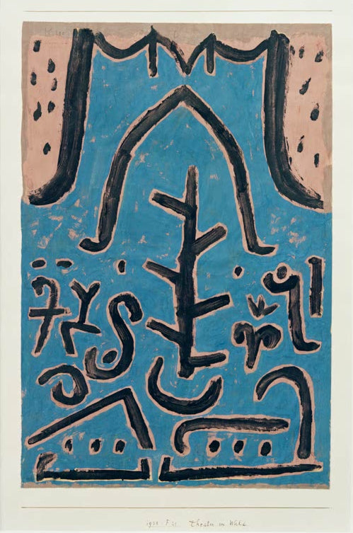 Kunstdruck von „Theater im Wald“ von Paul Klee mit fantasievoller Waldszene und abstrakter Komposition in harmonischen Farben.