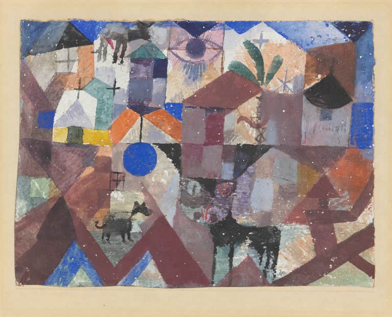 Kunstdruck „Tiergarten“ von Paul Klee mit abstrakter Darstellung von Tieren und einer stilisierten Gartenlandschaft