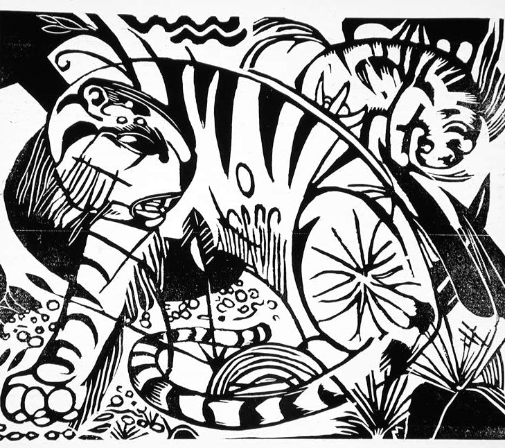 Kunstdruck des Gemäldes „Tiger“ von Franz Marc. Hochwertig in Deutschland von Hand gefertigt, erhältlich als Poster oder Leinwand und optional gerahmt.
