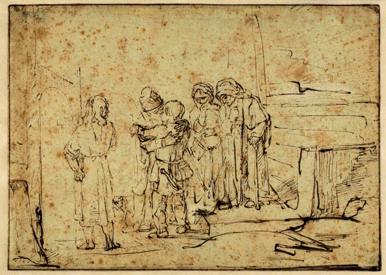 Kunstdruck „Tobias und der Engel nehmen Abschied von Raguel“ von Rembrandt van Rijn