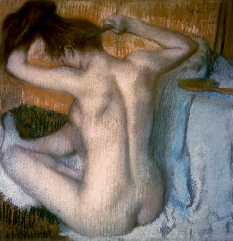 Kunstdruck von Toilette von Edgar Degas mit einer intimen Alltagsszene und der charakteristischen Darstellung von Körperhaltung und Bewegung.