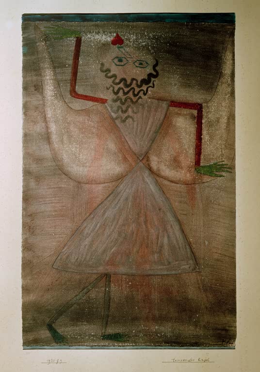 Kunstdruck des Gemäldes Trinkender Engel von Paul Klee, handgefertigt in Deutschland als hochwertiger Kunstdruck.