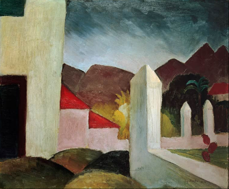 Kunstdruck des Gemäldes „Tunesische Landschaft“ von August Macke. Hochwertig in Deutschland von Hand gefertigt, erhältlich als Poster oder Leinwand und optional gerahmt.