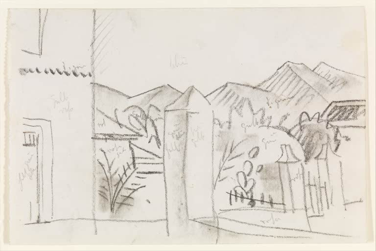 Kunstdruck des Gemäldes „Tunisische Ansicht“ von August Macke. Hochwertig in Deutschland von Hand gefertigt, erhältlich als Leinwand oder Poster sowie optional gerahmt.