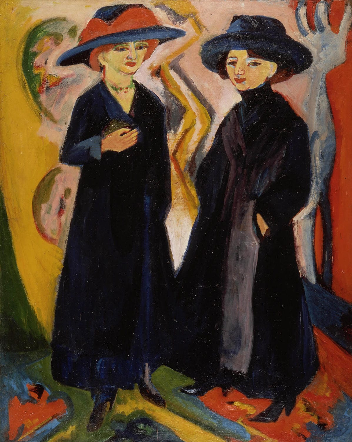 Zwei Frauen von Ernst Ludwig Kirchner, expressionistisches Gemälde mit intensiver Darstellung von Emotionen und zwischenmenschlichen Beziehungen.