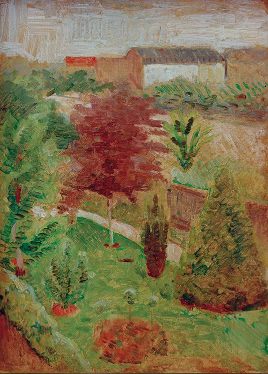 Kunstdruck des Gemäldes „Unser Garten in Bonn“ von August Macke. Hochwertig in Deutschland von Hand gefertigt, erhältlich als Leinwand oder Poster und optional gerahmt.