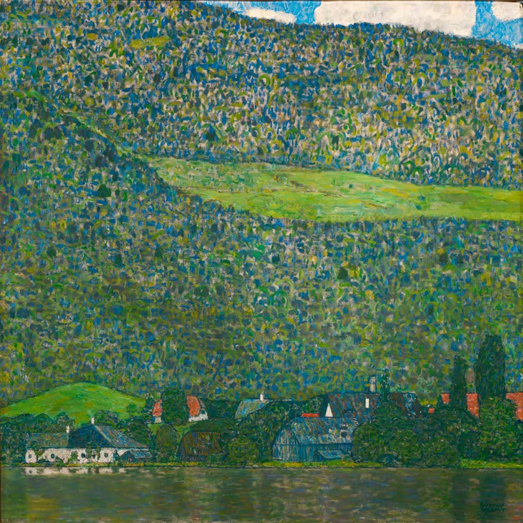 Kunstdruck des Gemäldes „Unterach am Attersee“ von Gustav Klimt – hochwertige Reproduktion der idyllischen Landschaft am österreichischen See.
