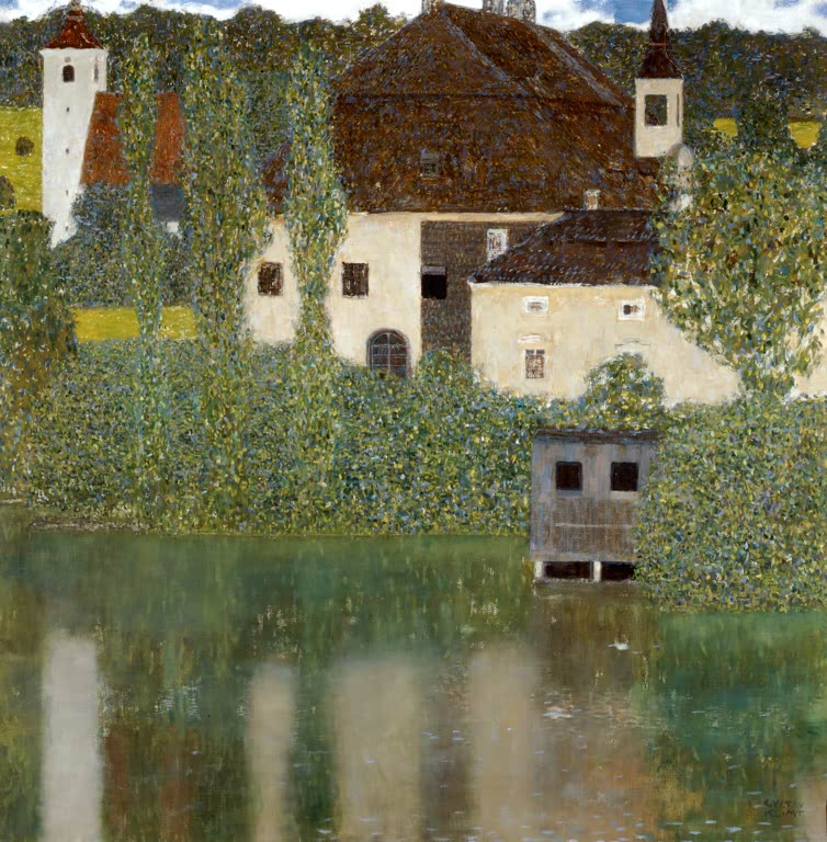 Kunstdruck des Gemäldes „Unterach am Attersee“ von Gustav Klimt – hochwertige Reproduktion der idyllischen Landschaft am Attersee.