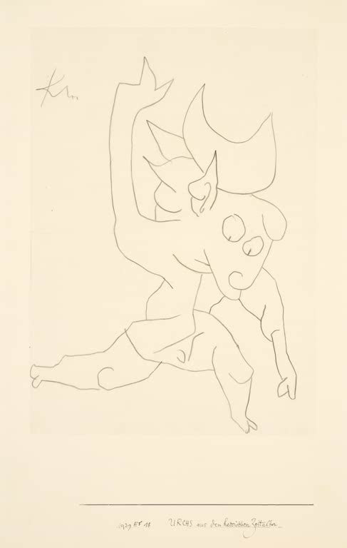 Kunstdruck „Urchs aus dem Heroischen Zeitalter“ von Paul Klee mit abstrakter, fantasievoller Figur und charakteristischer Farbgestaltung

