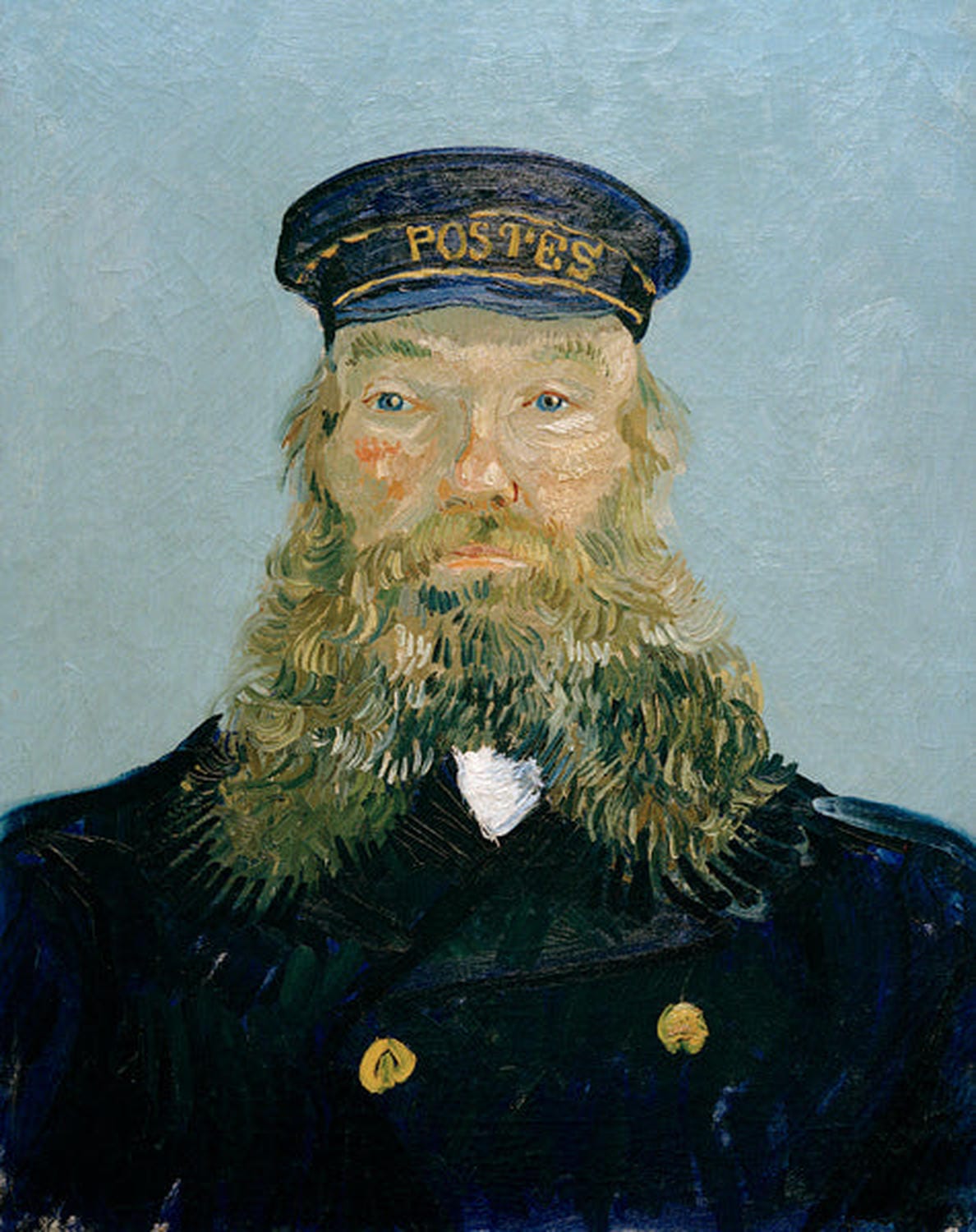 Joseph Roulin von Vincent van Gogh – eindrucksvolles Porträt des Postbeamten als hochwertiger Kunstdruck, erhältlich als Poster oder Leinwand, optional mit Rahmen.