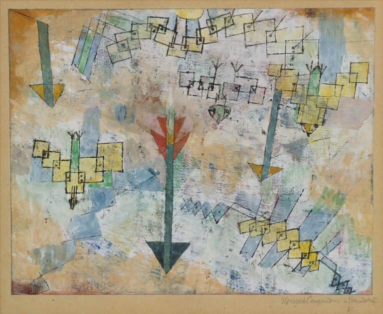 Kunstdruck „Vögel im Sturzflug nach unten und Pfeile“ von Paul Klee, handgefertigt in Deutschland