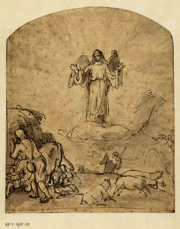 Kunstdruck „Verkündigung an die Hirten“ von Rembrandt van Rijn

