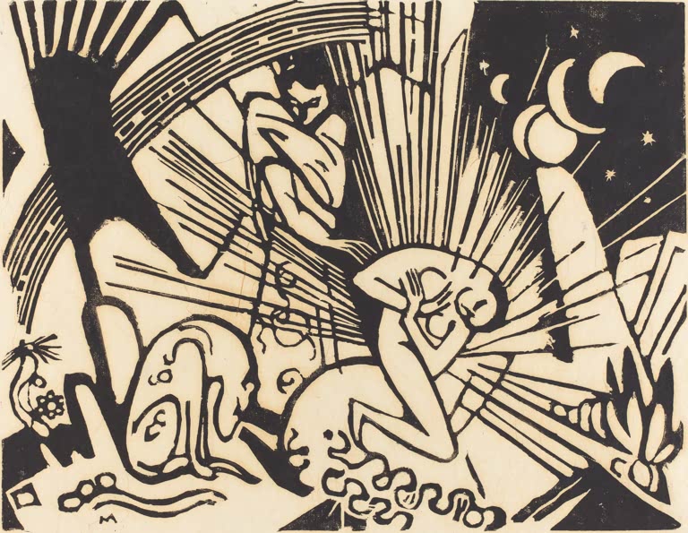 Kunstdruck des Gemäldes „Versöhnung“ von Franz Marc. Hochwertig in Deutschland von Hand gefertigt, erhältlich als Poster oder Leinwand und optional gerahmt.