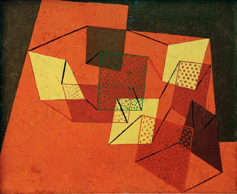 Kunstdruck „Verspannte Flächen“ von Paul Klee mit abstrakter Komposition aus geometrischen Flächen und Linien

