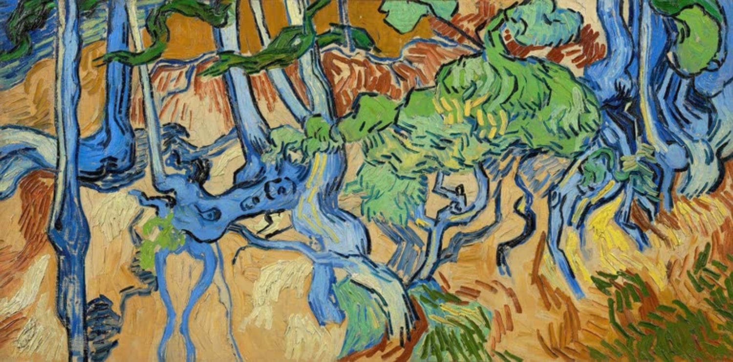 Vincent van Gogh Baumwurzeln  in blau grün und gelb als Kunstdruck - Van Goghs letztes Bild vor seinem Tod