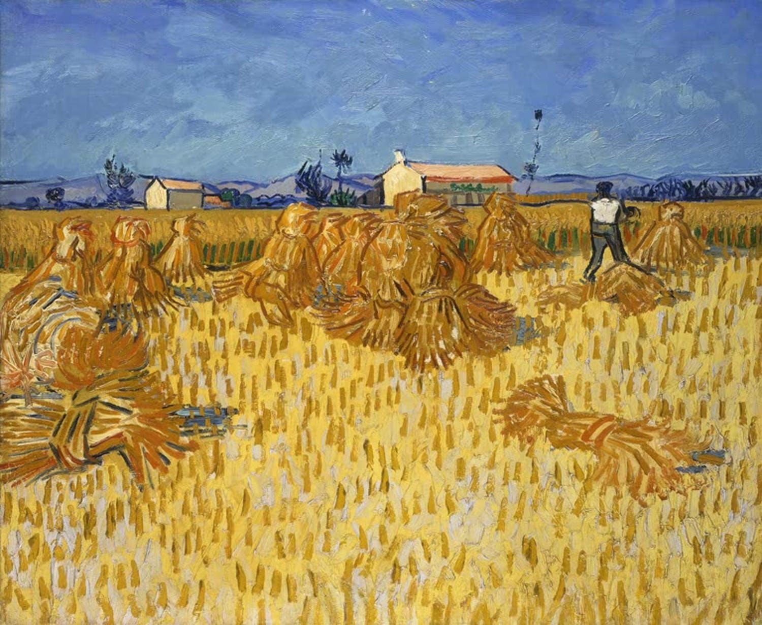Ernte in der Provence von Vincent van Gogh – lebendige Landschaft mit Bauern bei der Ernte, als hochwertiger Kunstdruck auf Poster oder Leinwand erhältlich.