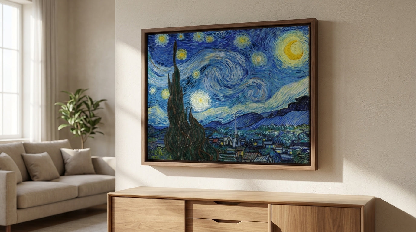 Vincent van Gogh Sternennacht Kunstdruck Emotion Wanddekoration auf Leinwand in Schattenfugenrahmen