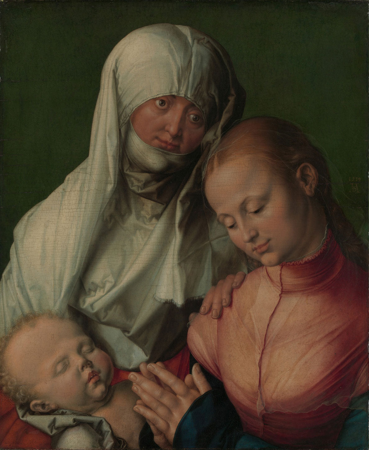 „Jungfrau und Kind mit der heiligen Anna“ von Albrecht Dürer zeigt die heilige Anna, ihre Tochter Maria und das Jesuskind in einer liebevollen und intimen Szene. Dürers präzise Detailarbeit und die sanfte Lichtführung verleihen diesem religiösen Meisterwerk eine tiefgehende emotionale Bedeutung.