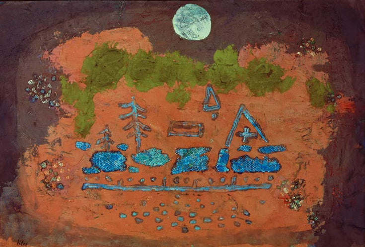 Kunstdruck „Vollmondopfer“ von Paul Klee mit abstrakter Komposition und nächtlicher Atmosphäre

